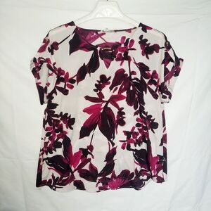 Calvin Klein White Blouse with Magenta and Black Floral Print